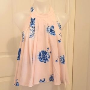Halter Neck light Pink And Blue Summer Top by Ava